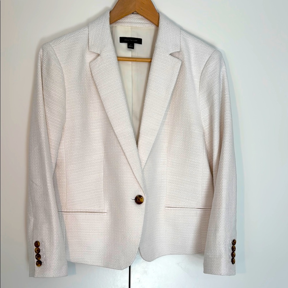 Ann Taylor Cropped White Cotton Blazer
